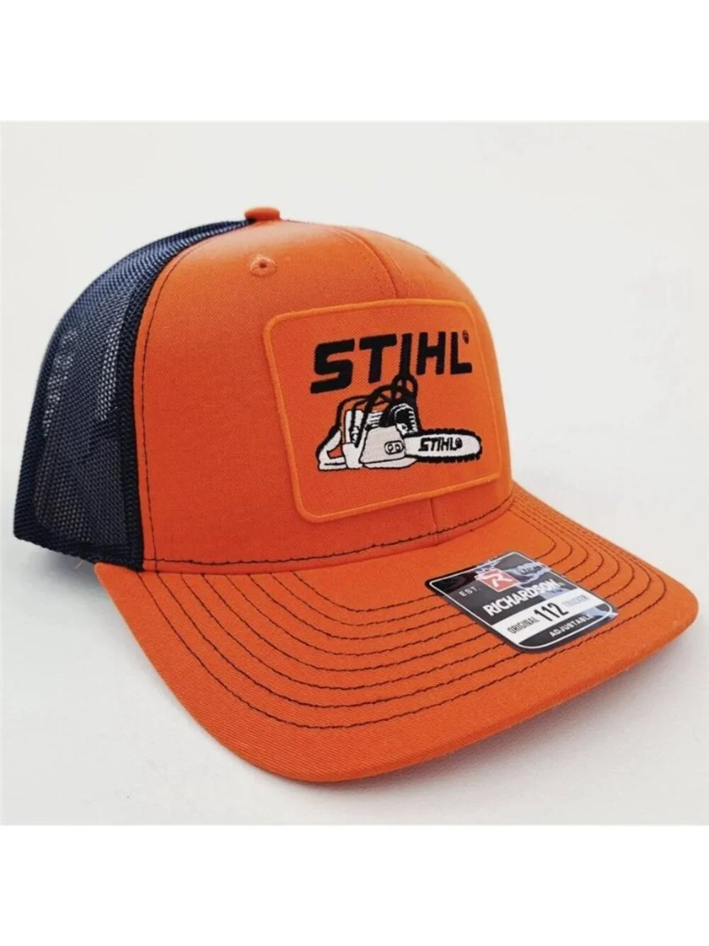 Retro Chainsaw Forestry Patch Orange Black Richardson 112 Trucker Hat Logger USA